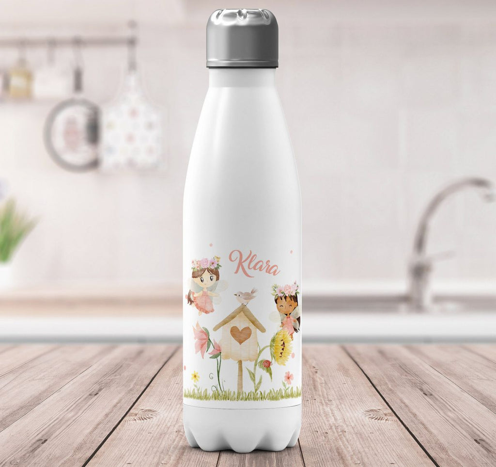 Thermo Trinkflasche Feen mit Vogelhaus personalisiert mit Wunschname - von Mikalino