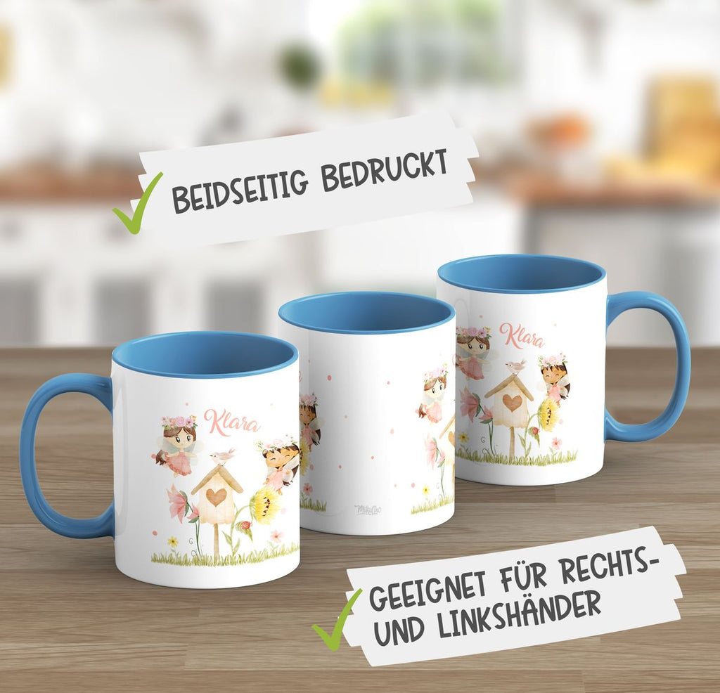 Keramik Tasse Feen mit Vogelhaus personalisiert mit Wunschname - von Mikalino