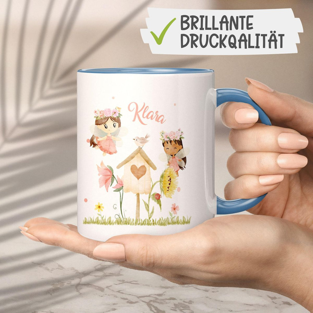 Keramik Tasse Feen mit Vogelhaus personalisiert mit Wunschname - von Mikalino