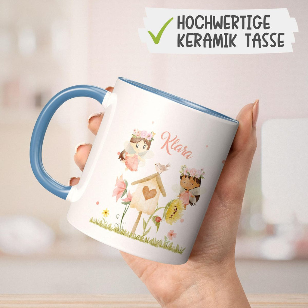 Keramik Tasse Feen mit Vogelhaus personalisiert mit Wunschname - von Mikalino