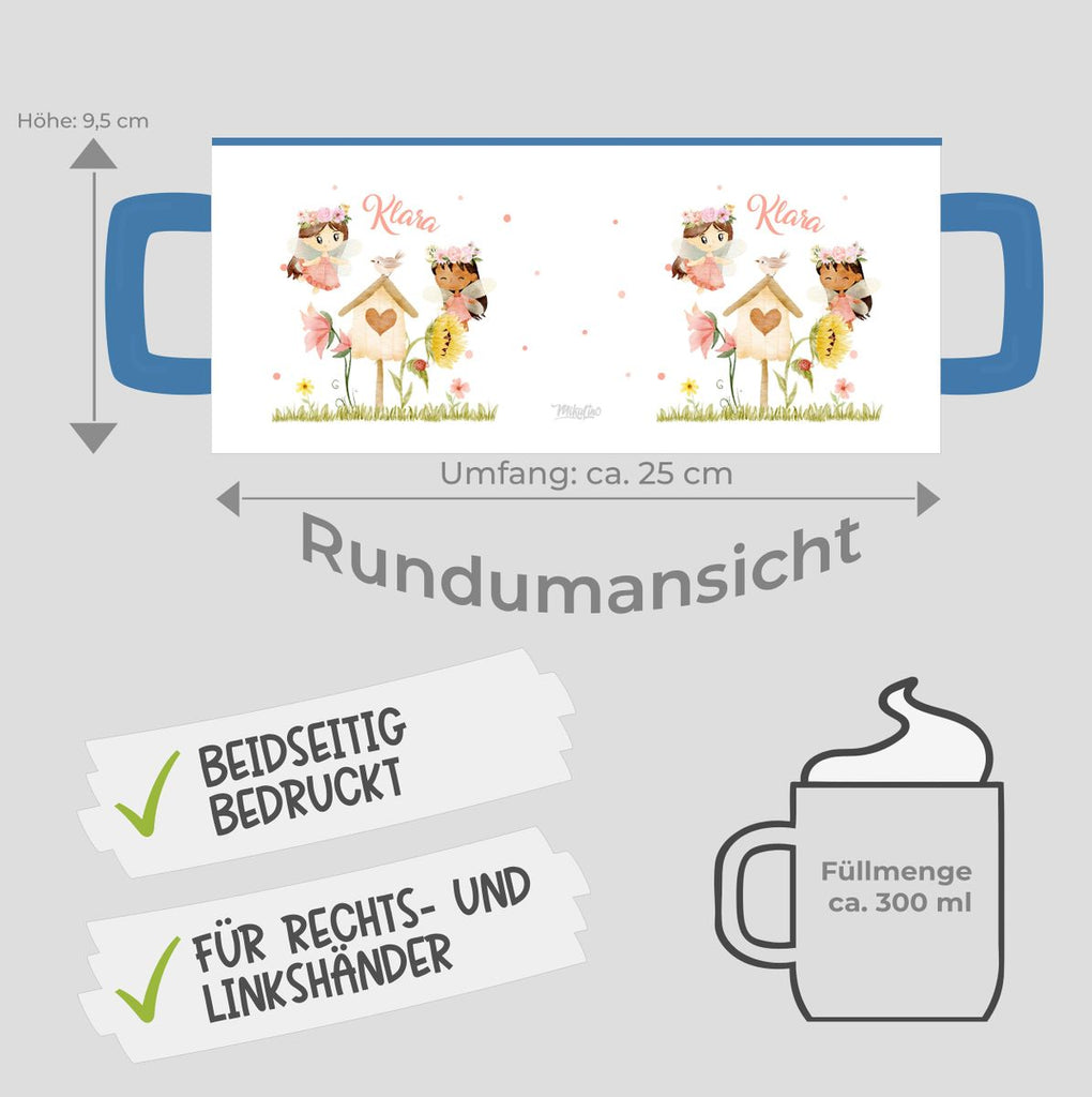 Keramik Tasse Feen mit Vogelhaus personalisiert mit Wunschname - von Mikalino