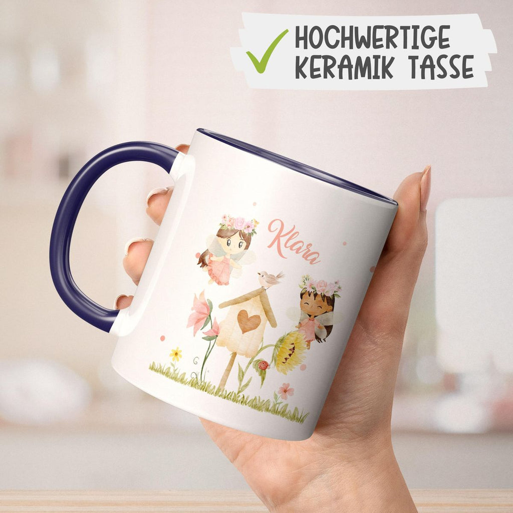 Keramik Tasse Feen mit Vogelhaus personalisiert mit Wunschname - von Mikalino