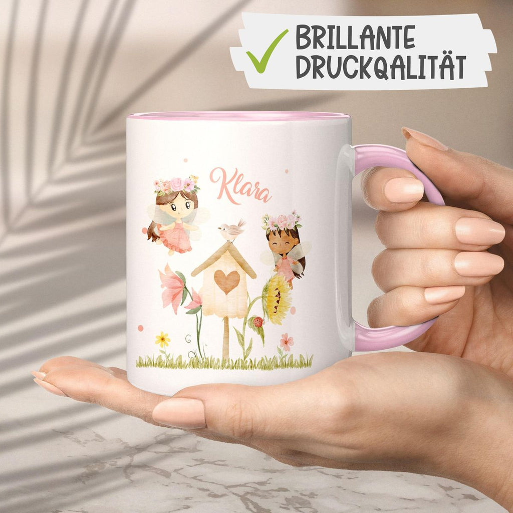 Keramik Tasse Feen mit Vogelhaus personalisiert mit Wunschname - von Mikalino