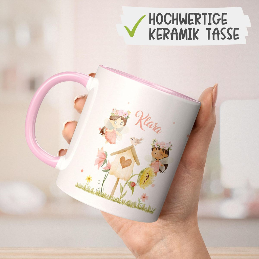 Keramik Tasse Feen mit Vogelhaus personalisiert mit Wunschname - von Mikalino