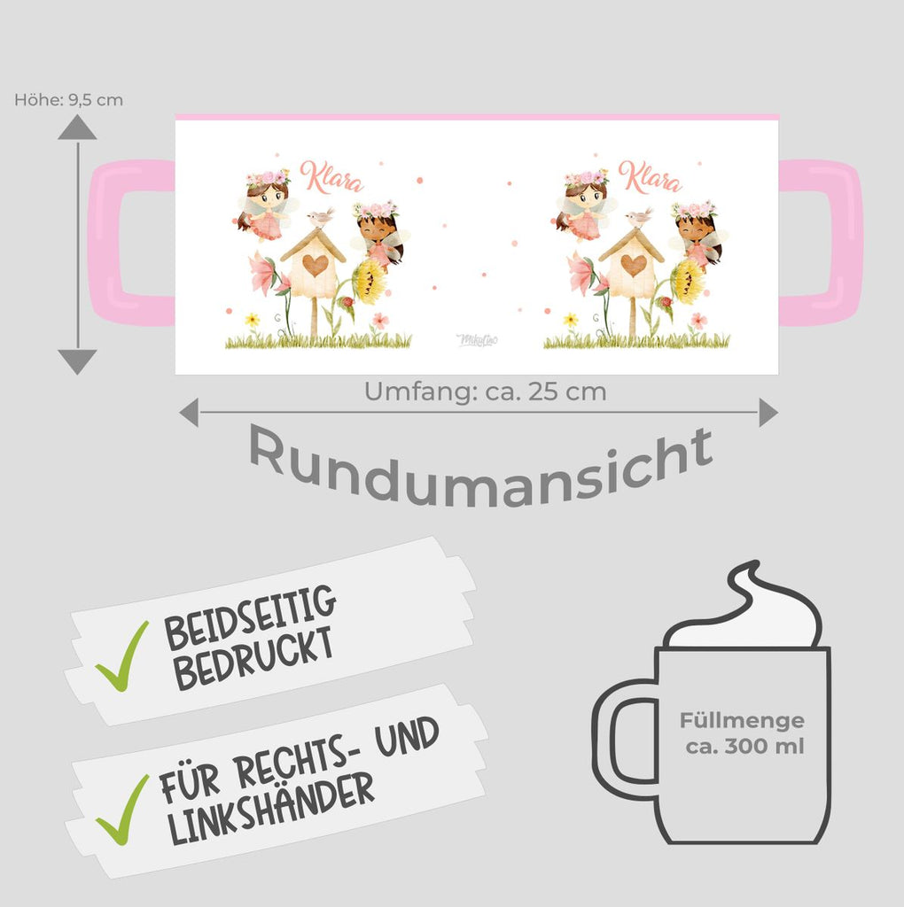 Keramik Tasse Feen mit Vogelhaus personalisiert mit Wunschname - von Mikalino