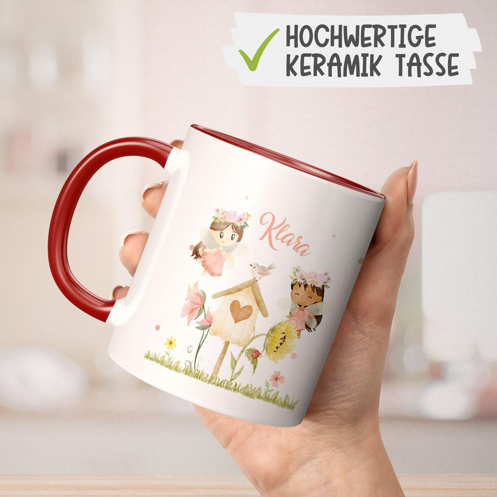 Keramik Tasse Feen mit Vogelhaus personalisiert mit Wunschname - von Mikalino