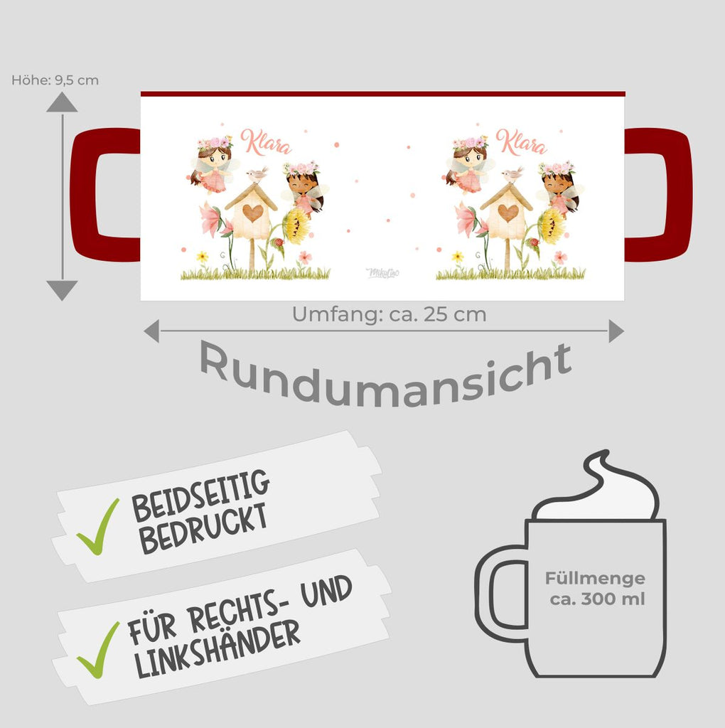 Keramik Tasse Feen mit Vogelhaus personalisiert mit Wunschname - von Mikalino