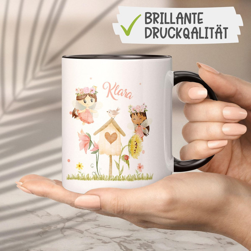 Keramik Tasse Feen mit Vogelhaus personalisiert mit Wunschname - von Mikalino