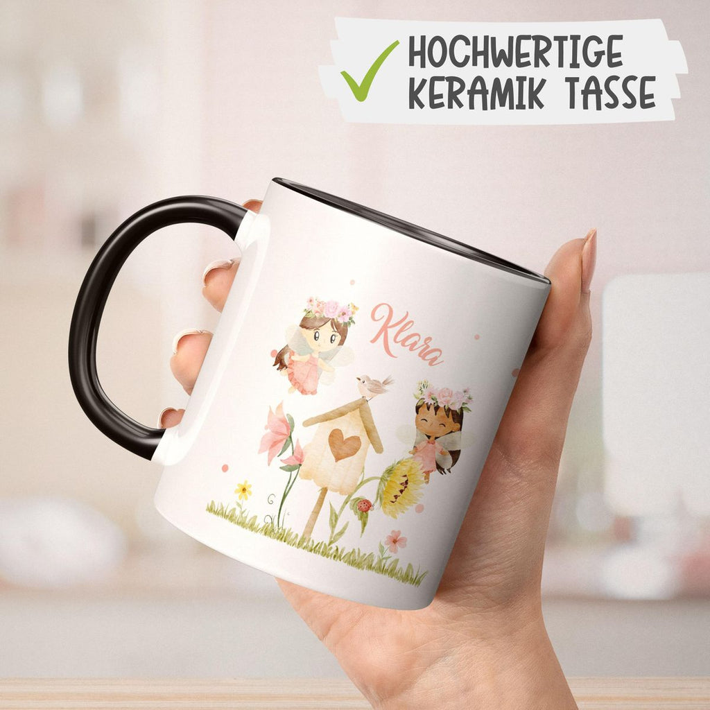 Keramik Tasse Feen mit Vogelhaus personalisiert mit Wunschname - von Mikalino