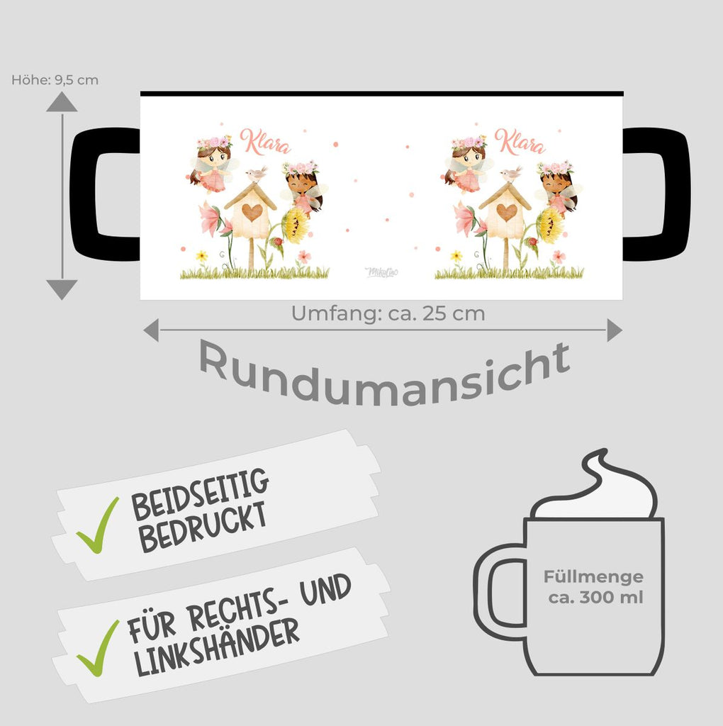 Keramik Tasse Feen mit Vogelhaus personalisiert mit Wunschname - von Mikalino