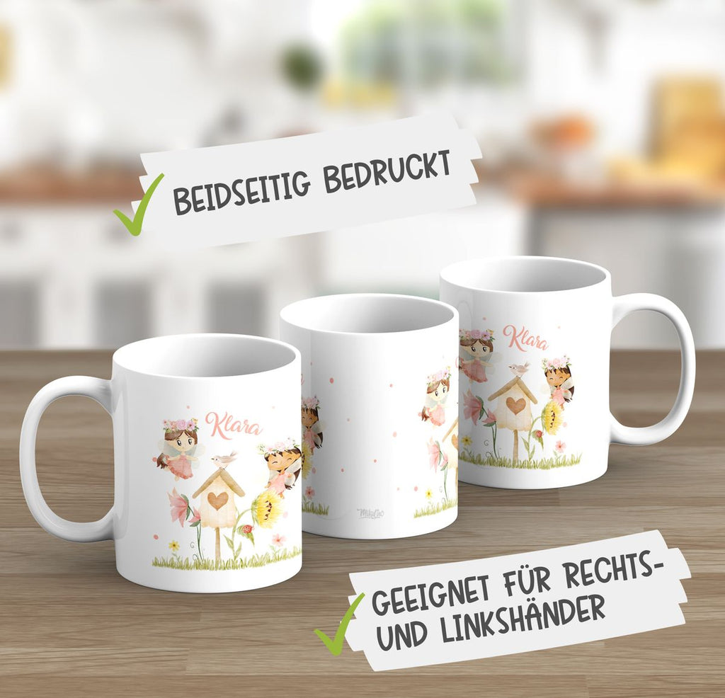 Keramik Tasse Feen mit Vogelhaus personalisiert mit Wunschname - von Mikalino