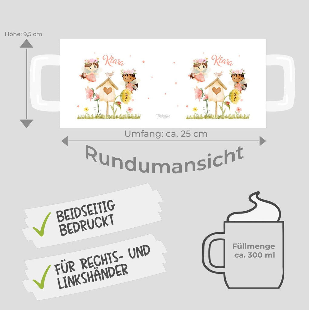 Keramik Tasse Feen mit Vogelhaus personalisiert mit Wunschname - von Mikalino