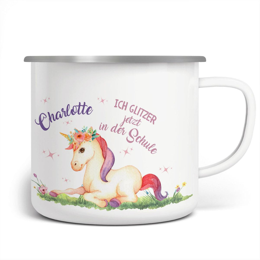 Emaille Tasse Einhorn liegend Schulkind personalisiert mit Wunschname - von Mikalino