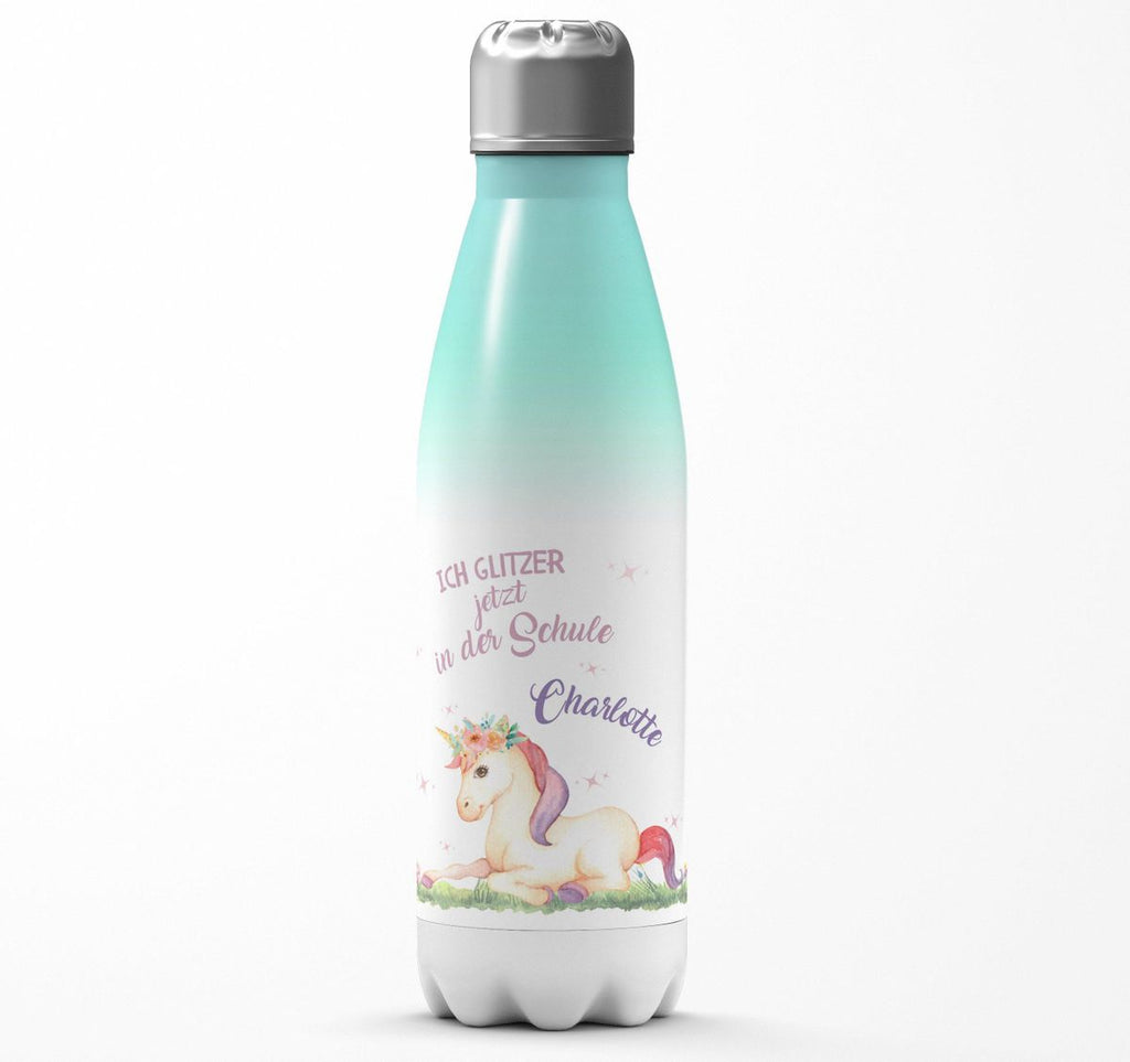 Thermo Trinkflasche Einhorn liegend Schulkind personalisiert mit Wunschname - von Mikalino