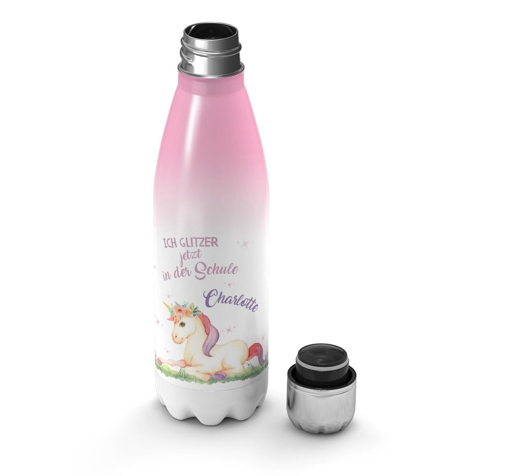 Thermo Trinkflasche Einhorn liegend Schulkind personalisiert mit Wunschname - von Mikalino