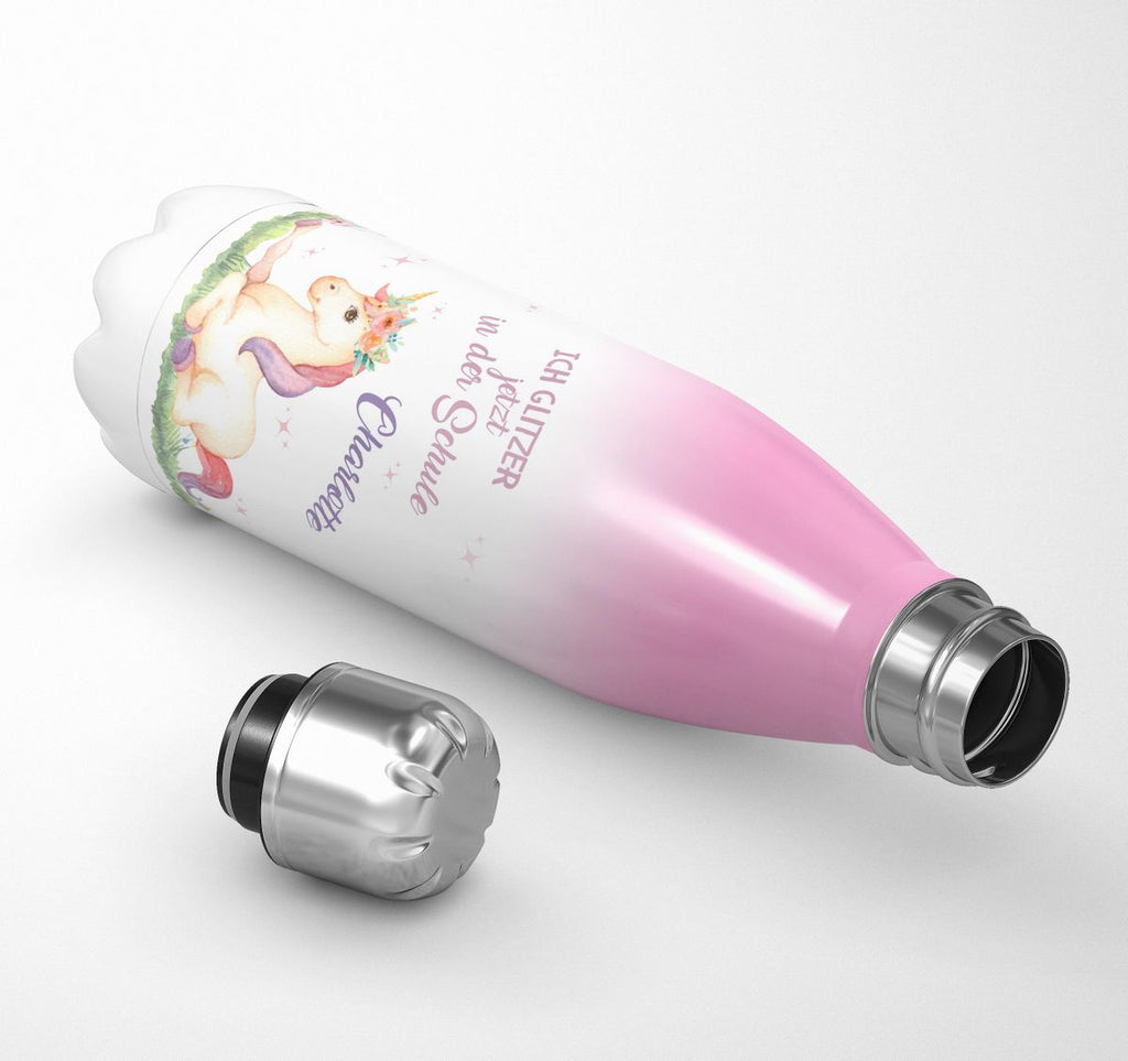 Thermo Trinkflasche Einhorn liegend Schulkind personalisiert mit Wunschname - von Mikalino