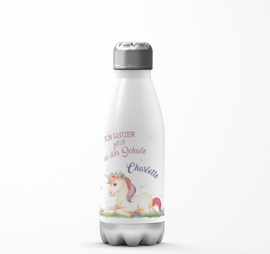 Thermo Trinkflasche Einhorn liegend Schulkind personalisiert mit Wunschname - von Mikalino