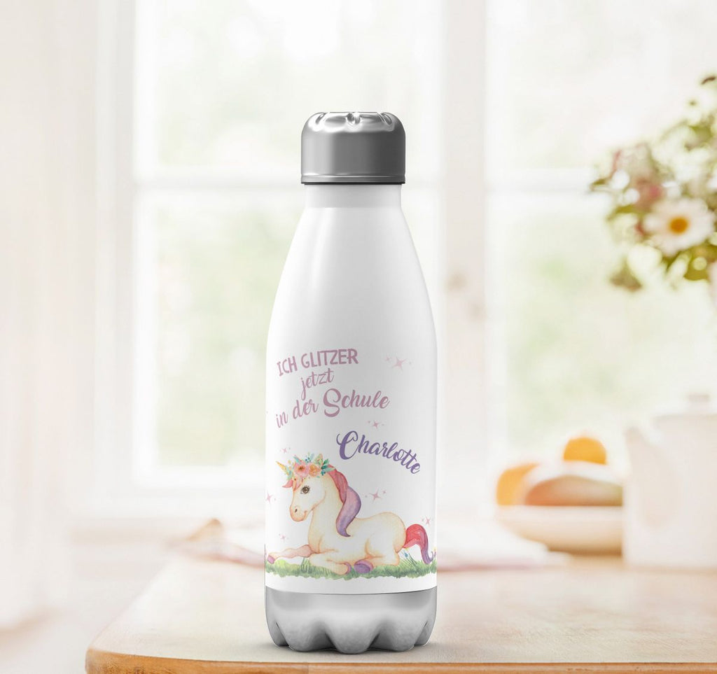 Thermo Trinkflasche Einhorn liegend Schulkind personalisiert mit Wunschname - von Mikalino