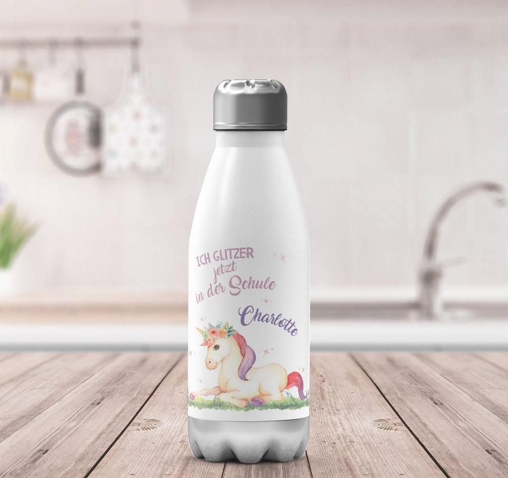 Thermo Trinkflasche Einhorn liegend Schulkind personalisiert mit Wunschname - von Mikalino