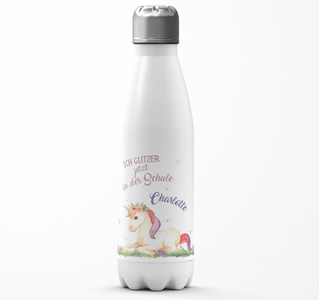 Thermo Trinkflasche Einhorn liegend Schulkind personalisiert mit Wunschname - von Mikalino