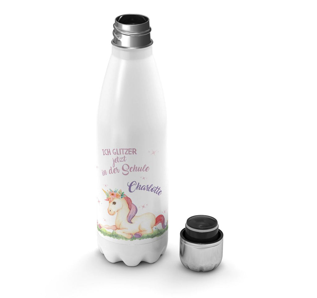 Thermo Trinkflasche Einhorn liegend Schulkind personalisiert mit Wunschname - von Mikalino