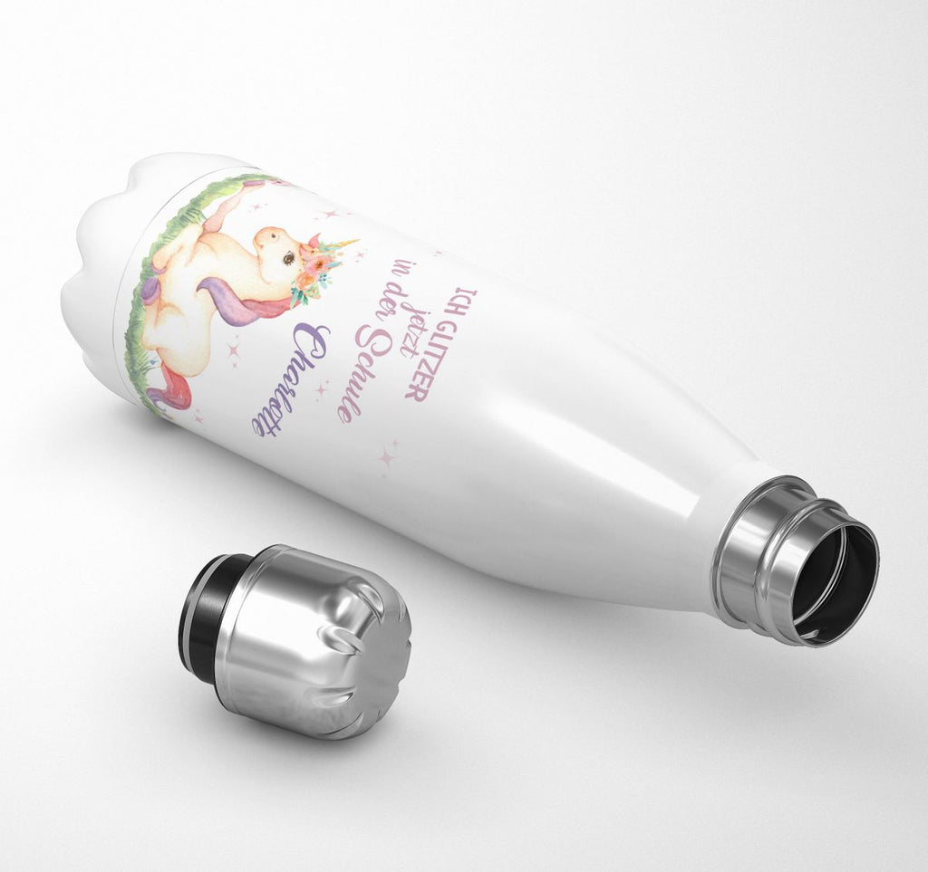 Thermo Trinkflasche Einhorn liegend Schulkind personalisiert mit Wunschname - von Mikalino