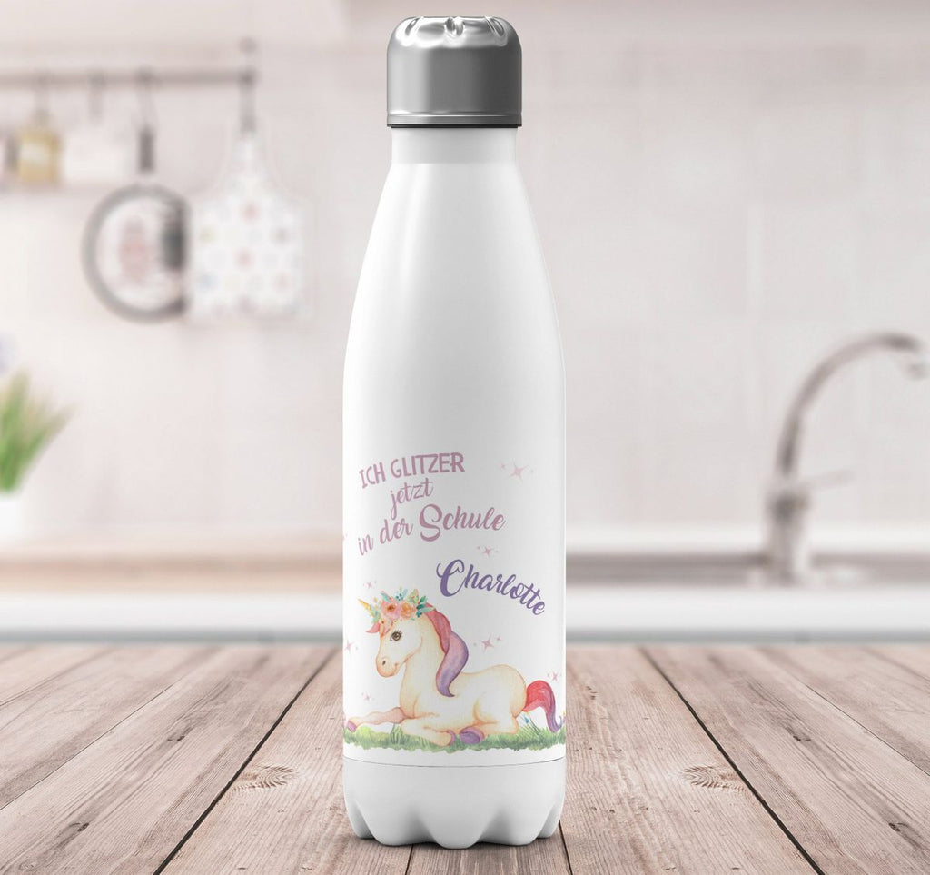 Thermo Trinkflasche Einhorn liegend Schulkind personalisiert mit Wunschname - von Mikalino