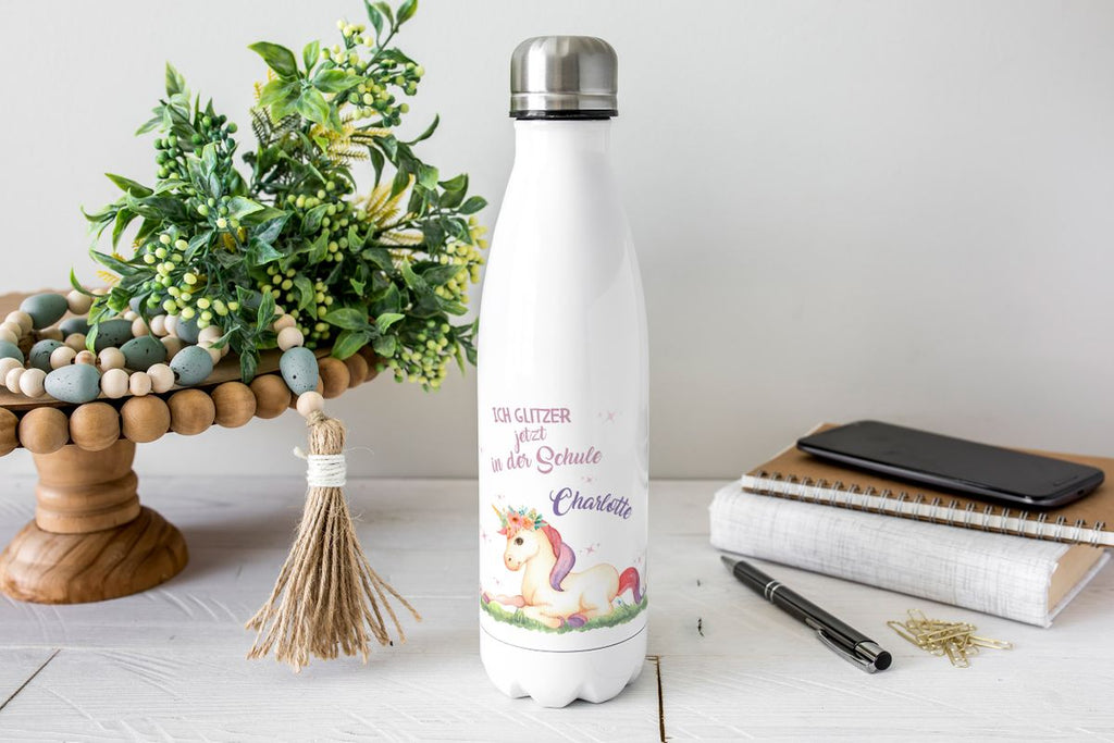 Thermo Trinkflasche Einhorn liegend Schulkind personalisiert mit Wunschname - von Mikalino