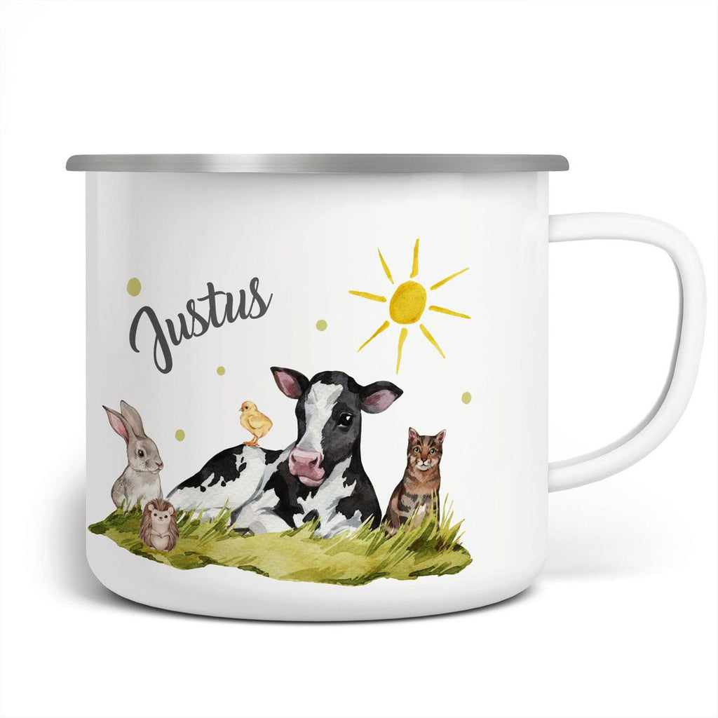 Emaille Tasse Tiere vom Bauernhof personalisiert mit Wunschname - von Mikalino