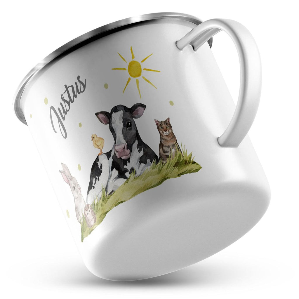 Emaille Tasse Tiere vom Bauernhof personalisiert mit Wunschname - von Mikalino