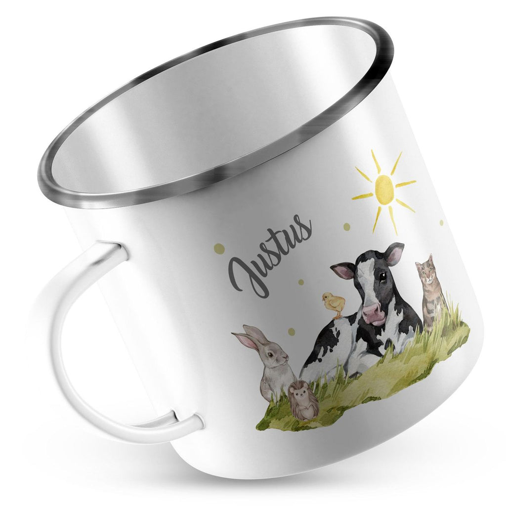 Emaille Tasse Tiere vom Bauernhof personalisiert mit Wunschname - von Mikalino