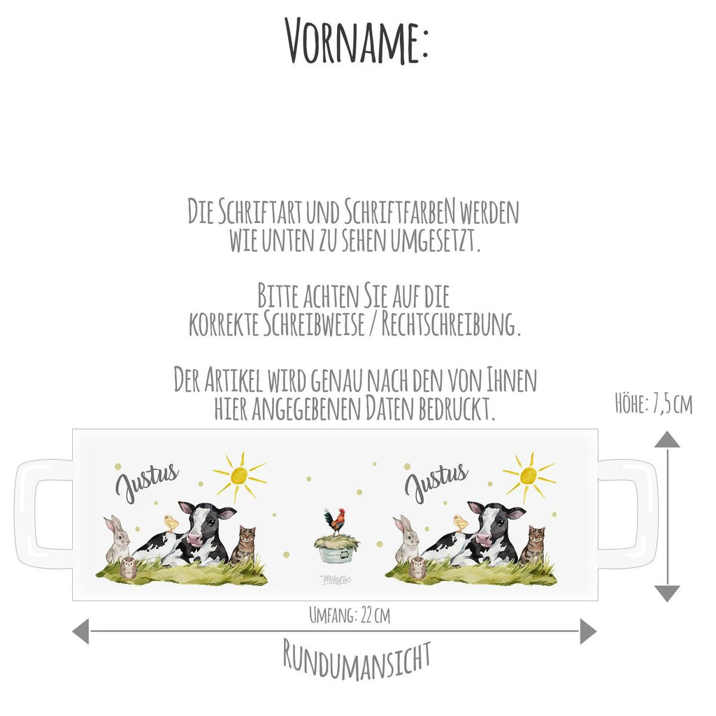 Emaille Tasse Tiere vom Bauernhof personalisiert mit Wunschname - von Mikalino