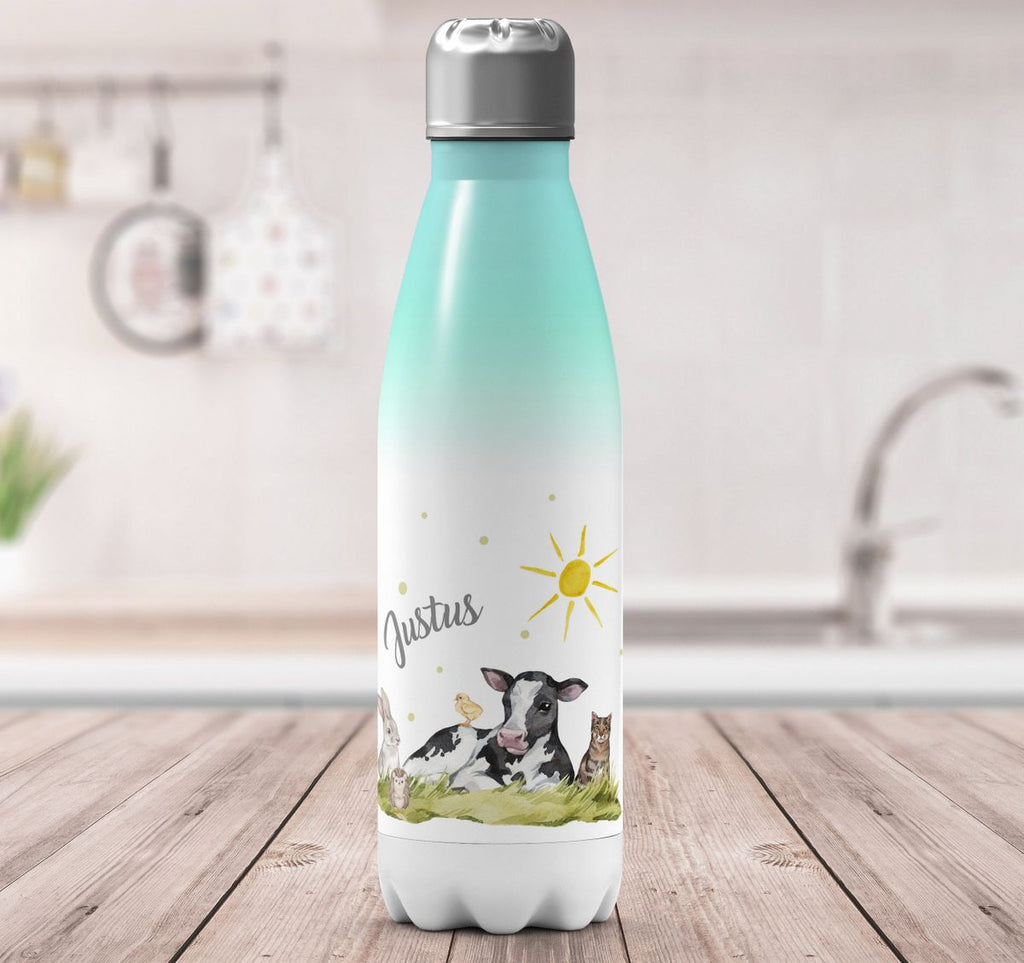 Thermo Trinkflasche Tiere vom Bauernhof personalisiert mit Wunschname - von Mikalino