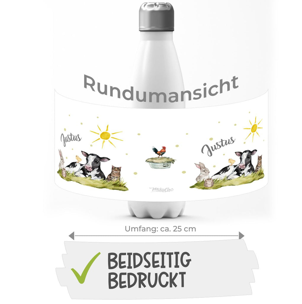 Thermo Trinkflasche Tiere vom Bauernhof personalisiert mit Wunschname - von Mikalino