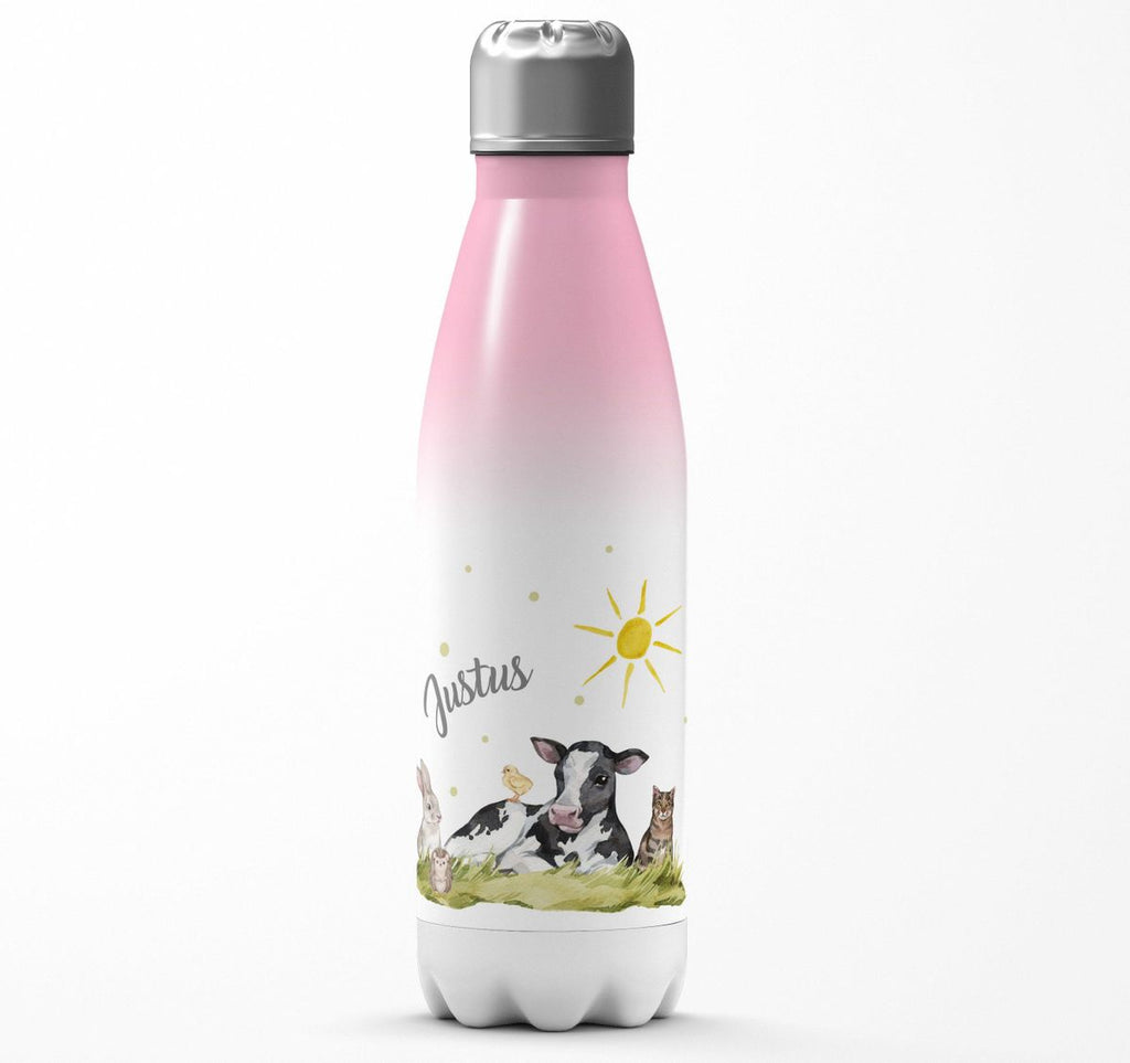 Thermo Trinkflasche Tiere vom Bauernhof personalisiert mit Wunschname - von Mikalino