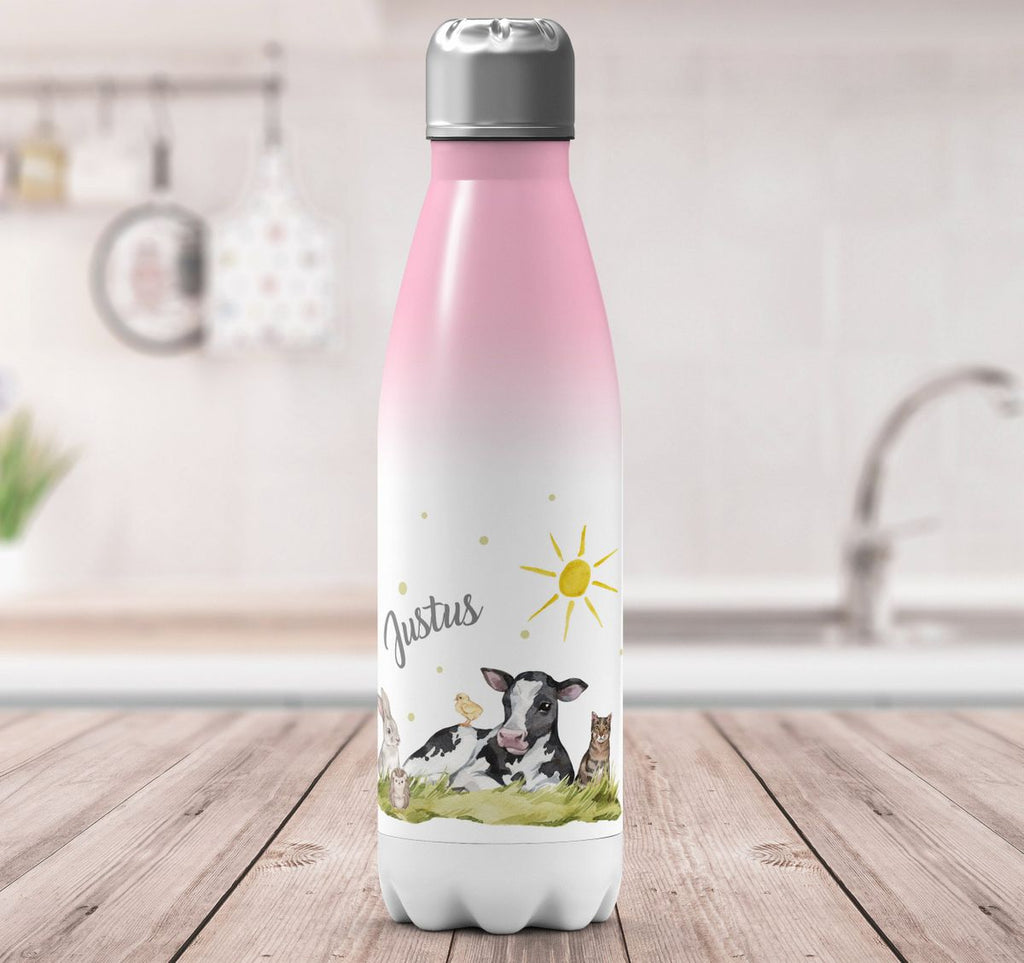 Thermo Trinkflasche Tiere vom Bauernhof personalisiert mit Wunschname - von Mikalino