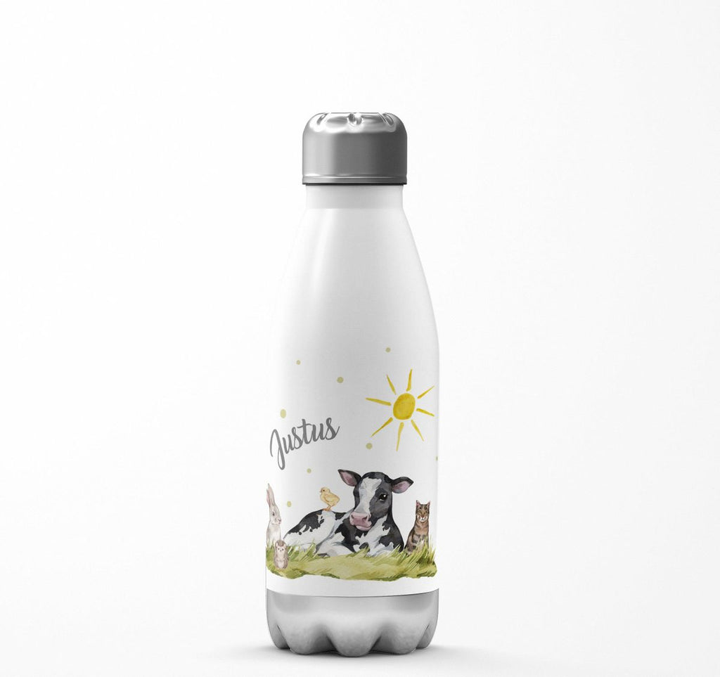 Thermo Trinkflasche Tiere vom Bauernhof personalisiert mit Wunschname - von Mikalino