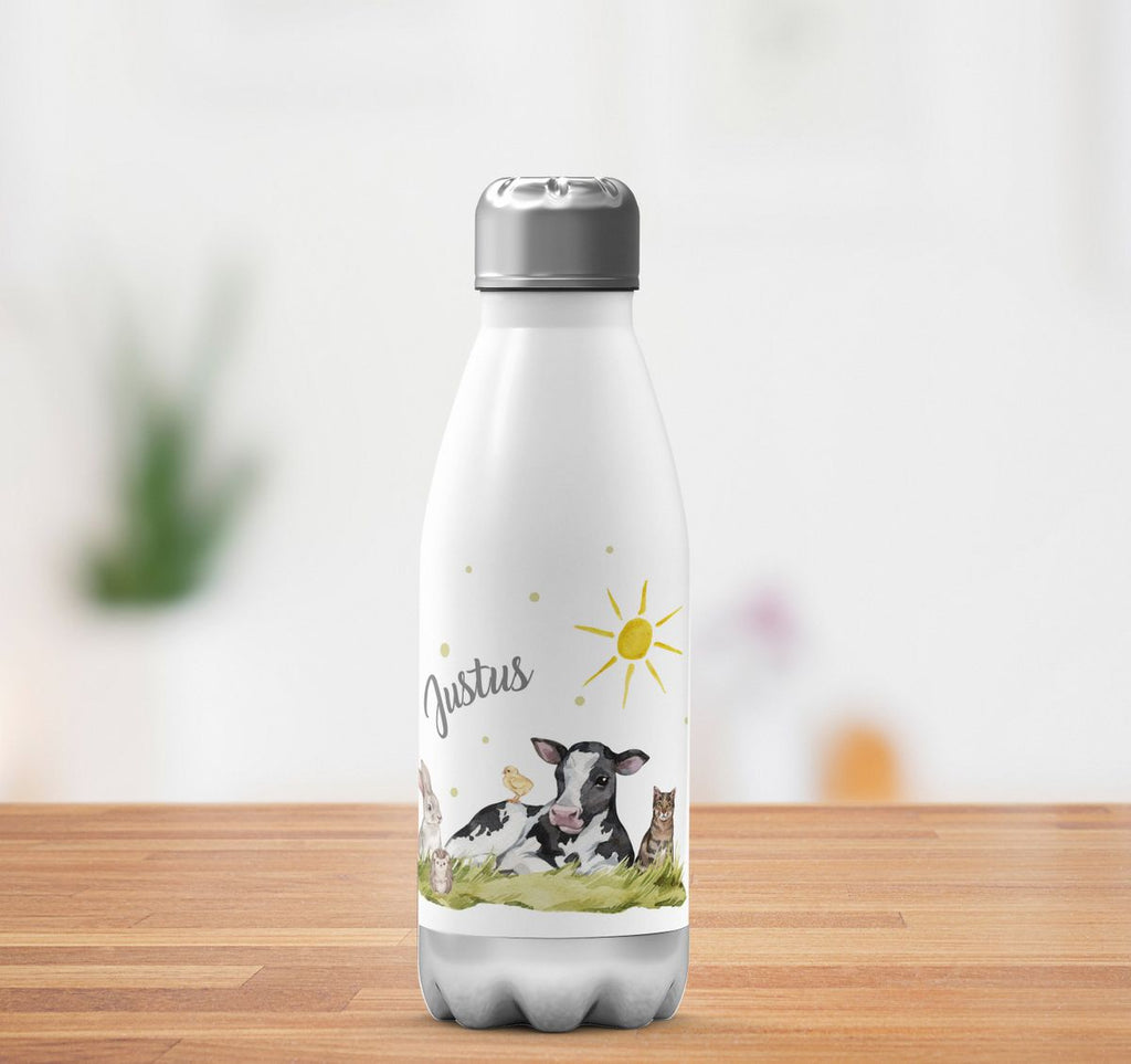 Thermo Trinkflasche Tiere vom Bauernhof personalisiert mit Wunschname - von Mikalino