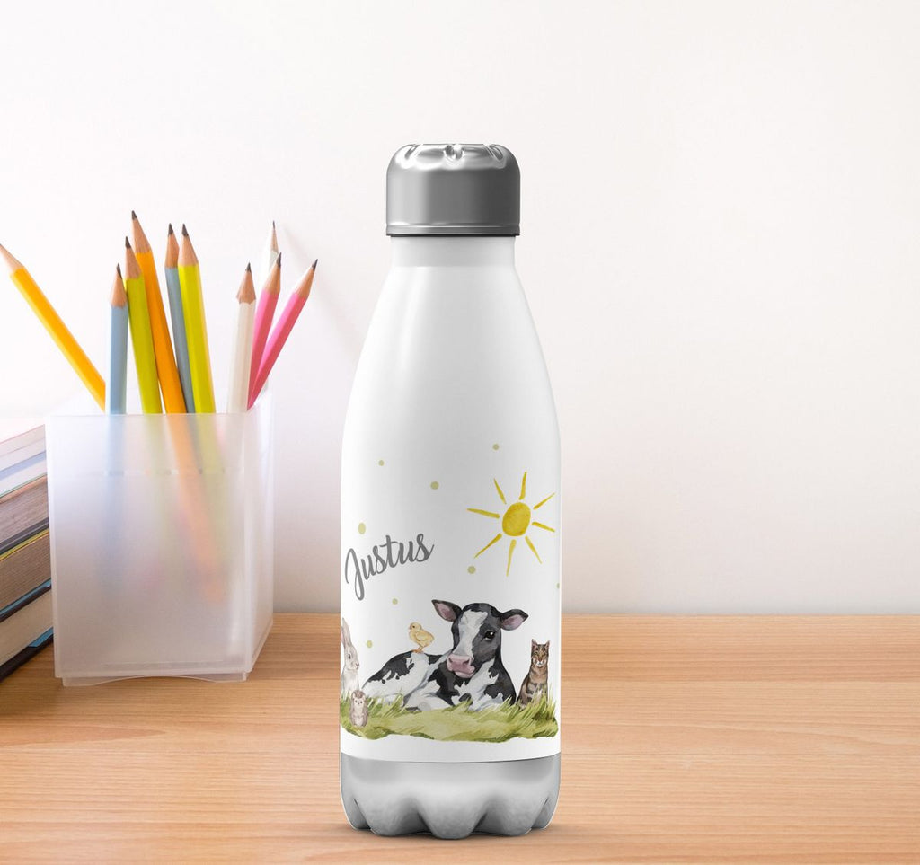 Thermo Trinkflasche Tiere vom Bauernhof personalisiert mit Wunschname - von Mikalino