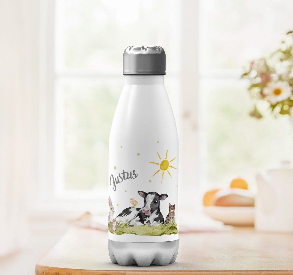 Thermo Trinkflasche Tiere vom Bauernhof personalisiert mit Wunschname - von Mikalino