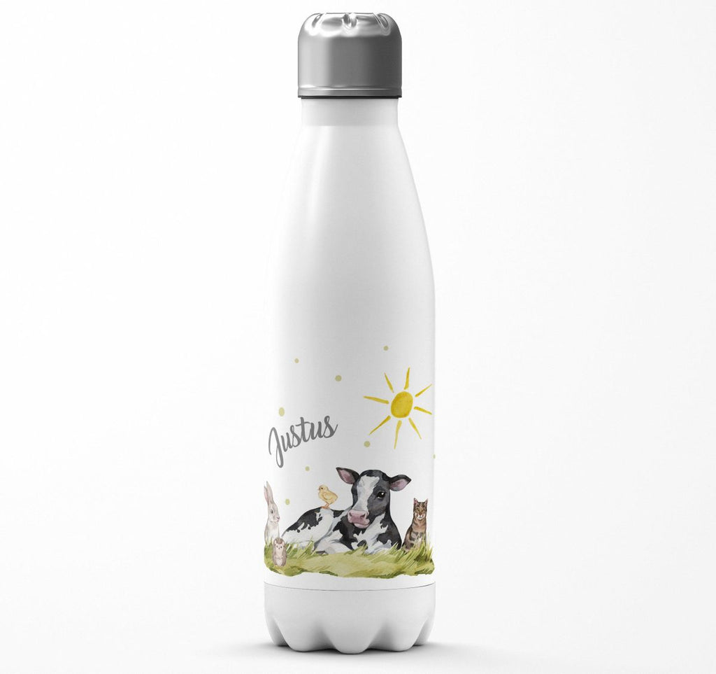 Thermo Trinkflasche Tiere vom Bauernhof personalisiert mit Wunschname - von Mikalino