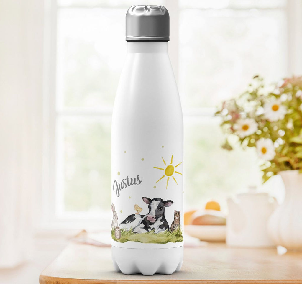 Thermo Trinkflasche Tiere vom Bauernhof personalisiert mit Wunschname - von Mikalino