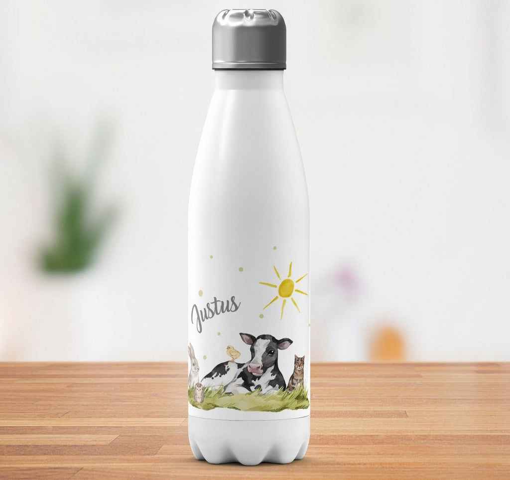 Thermo Trinkflasche Tiere vom Bauernhof personalisiert mit Wunschname - von Mikalino