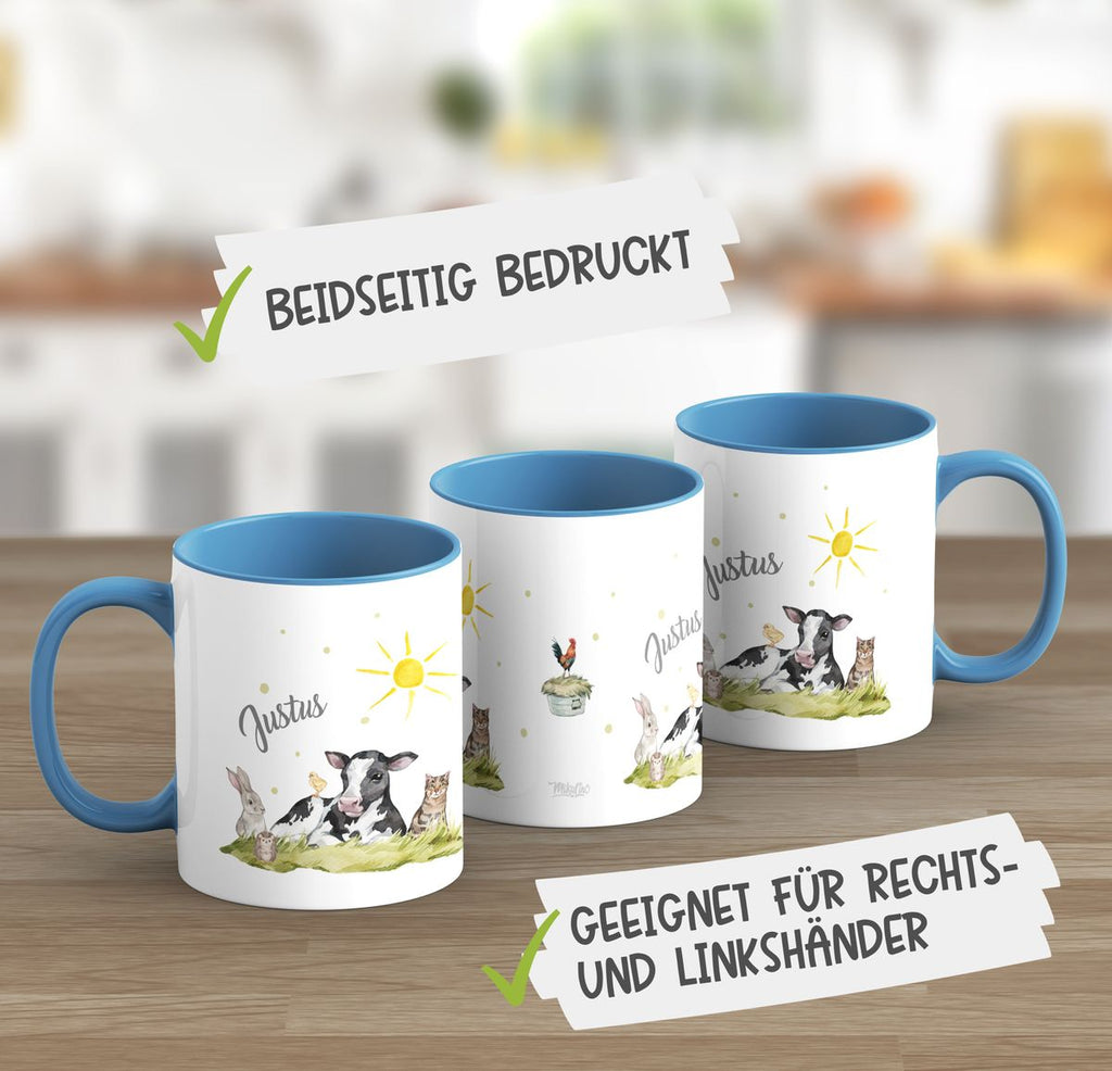 Keramik Tasse Tiere vom Bauernhof personalisiert mit Wunschname - von Mikalino