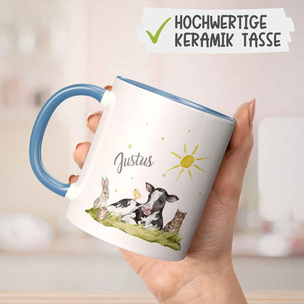 Keramik Tasse Tiere vom Bauernhof personalisiert mit Wunschname - von Mikalino