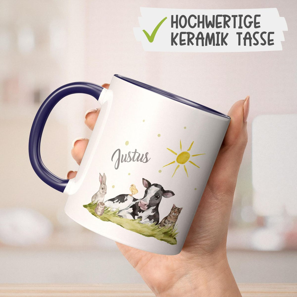 Keramik Tasse Tiere vom Bauernhof personalisiert mit Wunschname - von Mikalino