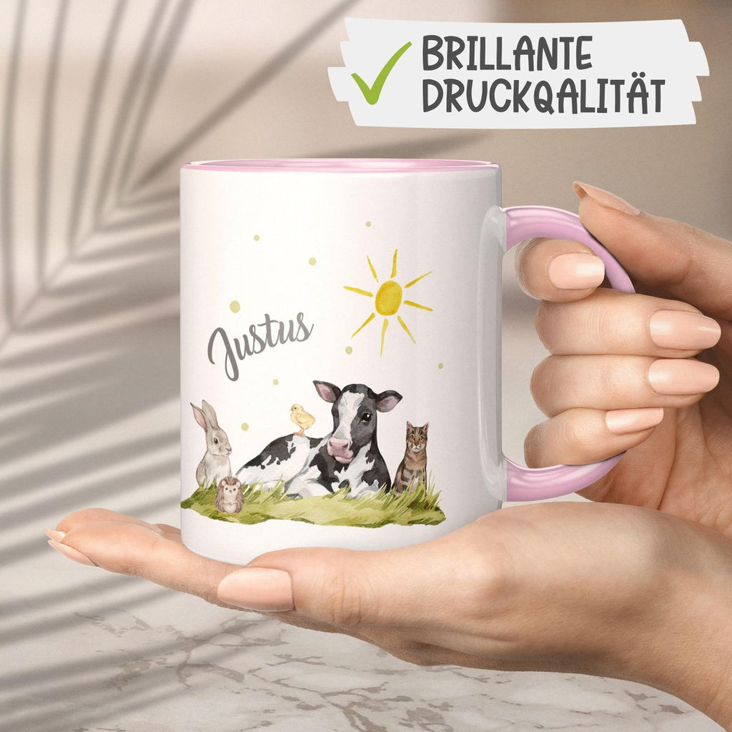 Keramik Tasse Tiere vom Bauernhof personalisiert mit Wunschname - von Mikalino