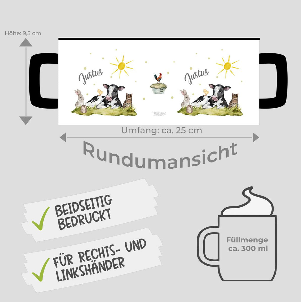 Keramik Tasse Tiere vom Bauernhof personalisiert mit Wunschname - von Mikalino