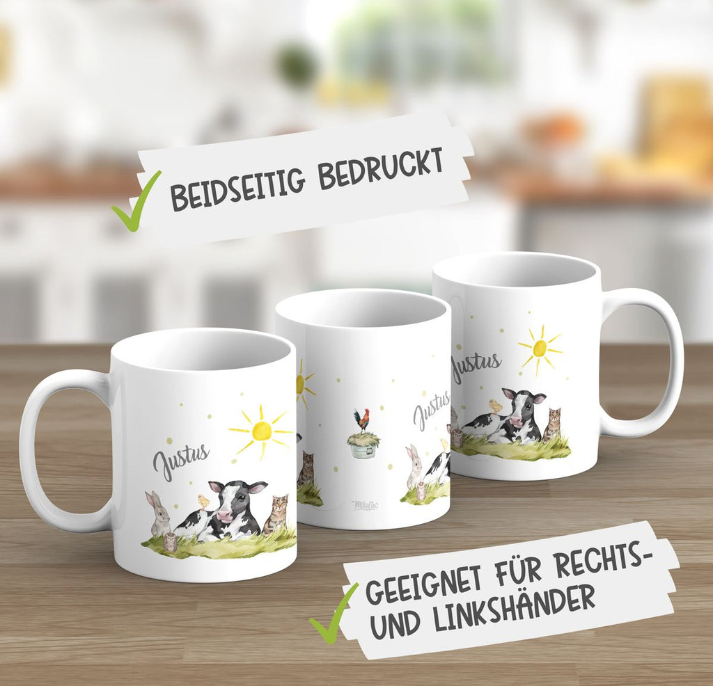 Keramik Tasse Tiere vom Bauernhof personalisiert mit Wunschname - von Mikalino