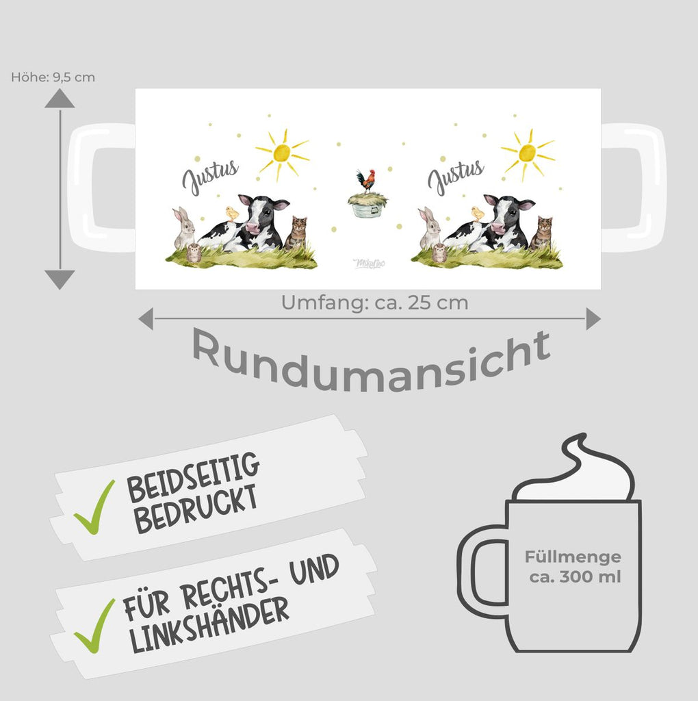 Keramik Tasse Tiere vom Bauernhof personalisiert mit Wunschname - von Mikalino